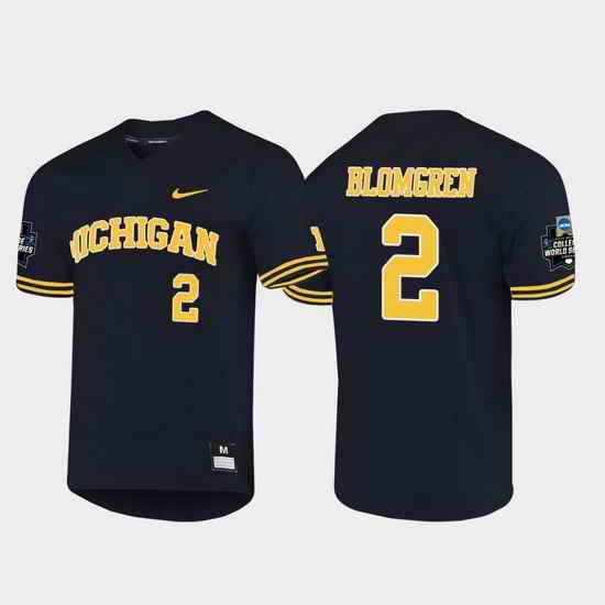 Men Michigan Wolverines Jack Blomgren Navy 2019 Ncaa Baseball College World Series Jersey